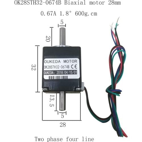 28BYGH32 2-phase 20mm*28mm*32mm NEMA11 Double Shaft Stepper Motor 0.67A 6N.cm 600g.cm Biaxial Stepping Motor 28STH32-0674B