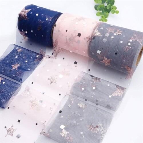 8cm/12cm 25Yards Star Sequin Tulle Roll Spool Organza Ribbon for DIY Tutu Baby Shower Birthday Wedding Party Table Runner Decor