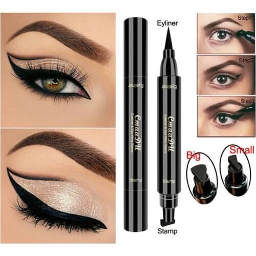 80% Hot Sale CmaaDu Double Head Black Liquid Eyeliner Fast Dry Waterproof Wing Stamp