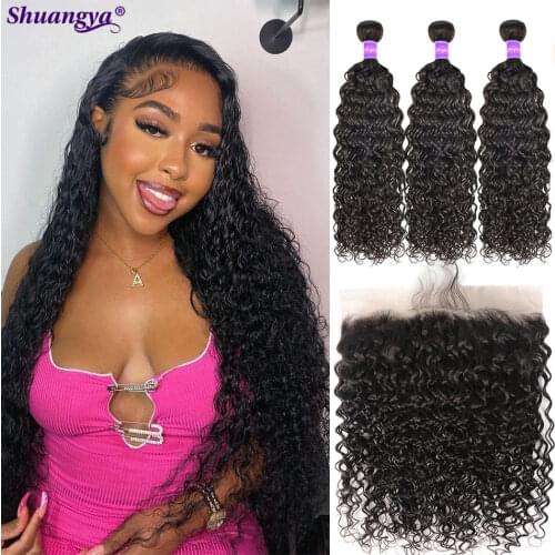 Brazilian Water Wave Bundles With Frontal Transparent Lace Frontal With Bundles Remy Human Hair 4X4 5X5 Lace Clousre with Bundle