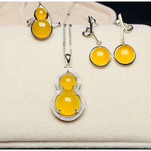 C11#925 silver inlaid natural chalcedony set, the jade face is clean and translucent