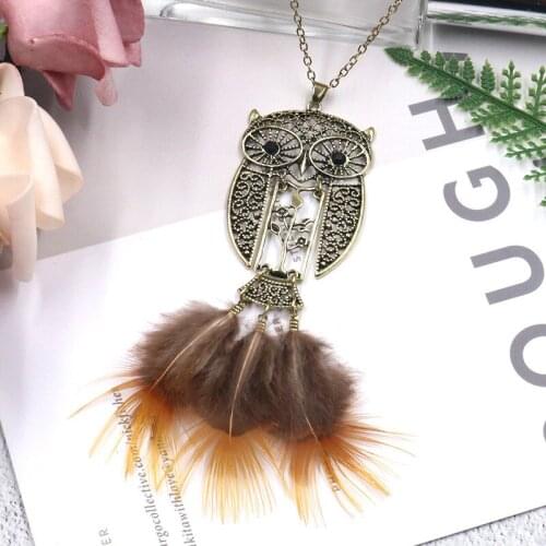 Exknl Women Bohemian Ethnic Long Chain Feather Dreamcatcher Skeleton Tassel Pendant Necklace Choker Boho Jewelry Accessories