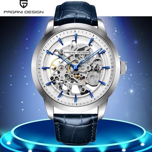 PAGANI DESIGN Top Luxury Mens Automatic Business Mechanical Watch Leather Skeleton Hollow Clock Waterproof Men Mechanical Watch