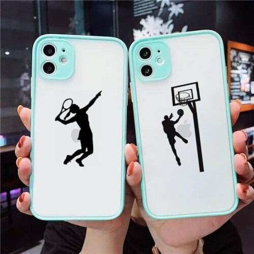 Baseball Football Tennis Sports Phone Case For iPhone 12 11 Mini Pro XR XS Max 7 8 Plus X Matte transparent blue Back Cover