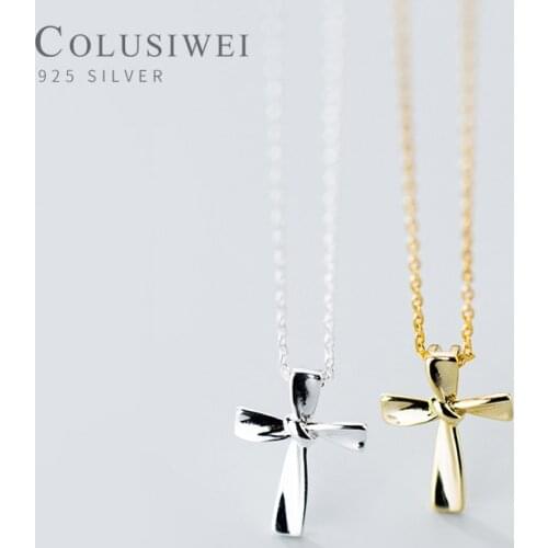 Colusiwei Fashion Simple 925 Sterling Silver Lovely Cross Pendant for Women Geometric Pendant Link Chain Necklace Fine Jewelry
