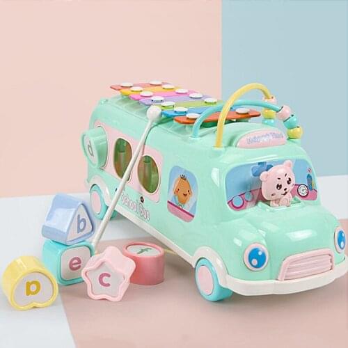 Kids Music Bus Toys Instrument Xylophone Piano Lovely Beads Blocks Early Educational Car Toys Music Bus Plastic Blocks Toys