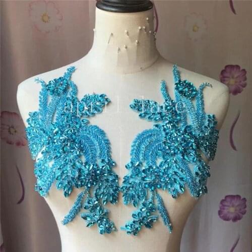 Lady elegant Princess Mia085# Blue Color Hand Made Stone Beads Tulle Accessory For Saw Wedding Bridal Dress/ Fashion Designer