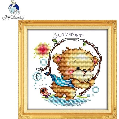 Joy Sunday cartoon style The four seasons little bear-summer needlework Christmas tree decoration cross stitch for beginners