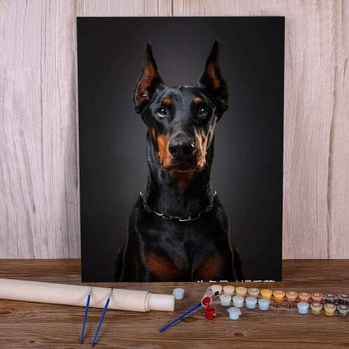 Animal Dog Doberman Painting By Numbers Complete Kit Oil Paints 50*70 Oil Painting Wall Paintings Crafts For Wholesale