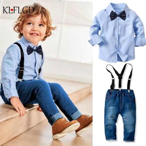 Kid Boy Clothes Set Cool 2PCS Blue Shirt+ Jean Pant Suit Outfit Age 2T-7 Bib Overall Long Sleeve Child Newborn boy clothing suit