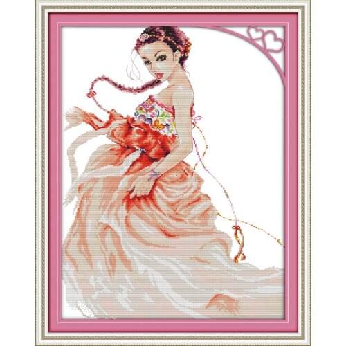 Beautiful Girl Portrait Cotton Counted Cross stitch kits 11CT Accurate Printed Embroidery DIY Handmade Needlework Home Decor