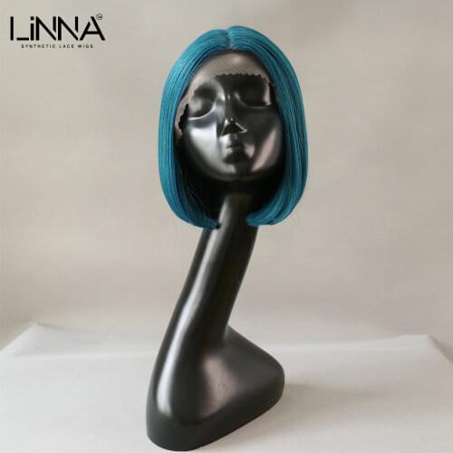 LINNA Ombre Green Short Straight Synthetic Wigs For Women Cosplay Wigs 8 Inch Straight Tea Color Bob Women Synthetic Wigs