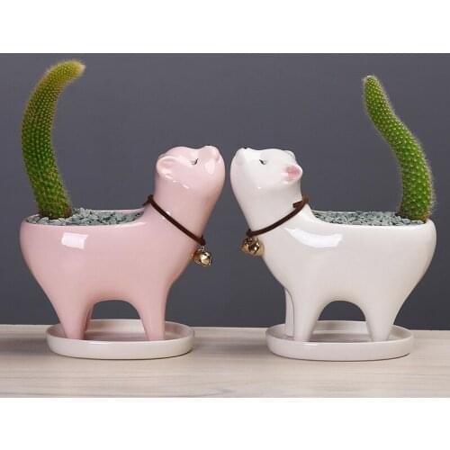 Cute Cat Flower Pot Cactus Pot Planter Desktop Ornaments Ceramic Vase Home Garden Decoration Succulent Pot Plant Pot