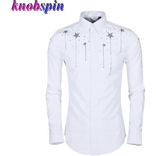 Fashion Crystal Star design Shirt men High quality Cotton Clothing Slim Casual Brand Business male Dress shirts full sleeve