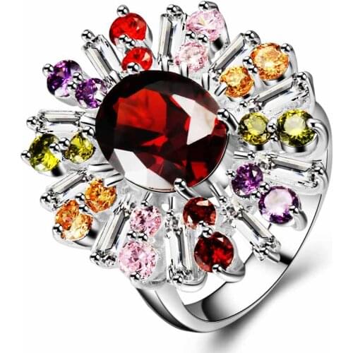 YaYI Fashion Women Jewelry Ring Red Purple Green Zircon CZ Silver Color Engagement Rings wedding Rings