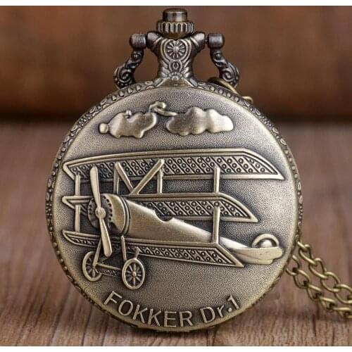 Fashion Quartz Pocket Watch Airplane Design Men Women Bronze Retro Pocket Watches With Chain