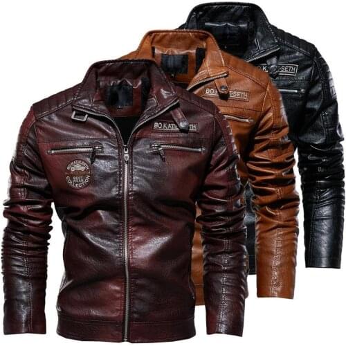 2020 Mens High Quality Motorcycle Leather Jacket US size Winter Men Fashion Casual Leather Windbreak Male Stand Collar Outwear