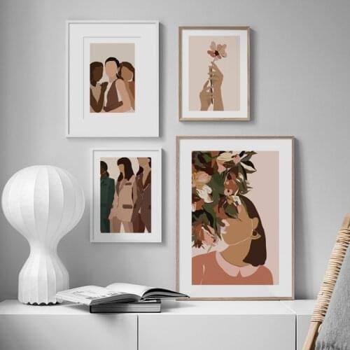 Minimalist Style Abstract Girl Flowers Wall Art Print Paper Canvas Painting Nordic Poster Home Decor Pictures For Living Room