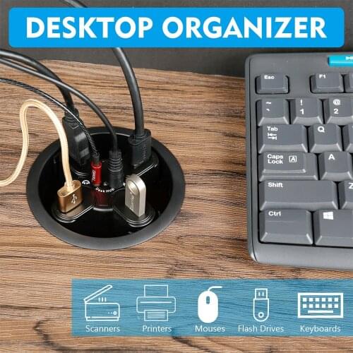 USB HUB Mount In Desk HUBs USB 2.0 HUB With 4 Port USB2.0 Headphone/Mircophone Jack For Deskpot PC/Tablet USB 2.0 Splitter