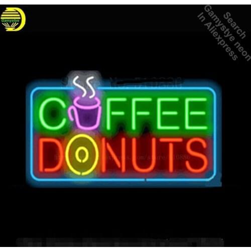 Custom Neon Sign For Coffee & Donuts Real Glass Tube Display Light Lamp Decorative Bar Beer Club Decor Bulbs Neon Signs 19"x15"