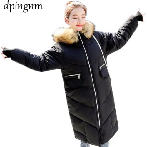 2018 New Oversized Coats Thick Winter Jacket Women Hooded Fur Collar Down Cotton Coat Long Jacket Female Parkas Mujer Maxi Coats
