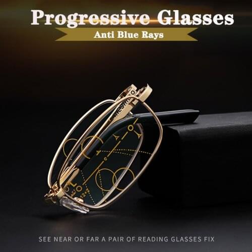 New Intelligent zoom Progressive Folding Reading Glasses Men Anti-blue light Portable Multifocal Presbyopia Eyeglasses With Box