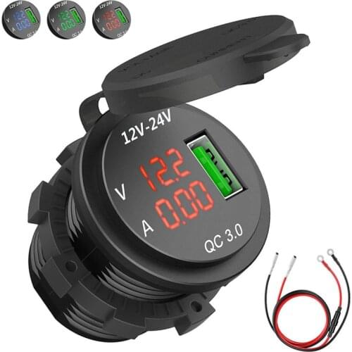 New QC 3.0 USB Charger Socket Power Outlet Digital Voltmeter Ammeter Monitoring for Car Boat Marine Rv Motorcycle#292507