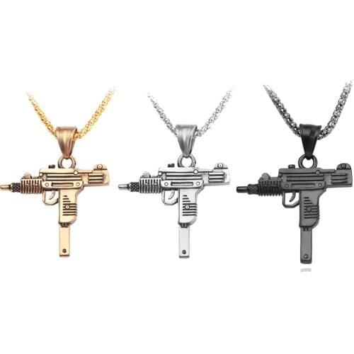 Fashion Hot Pistol Gun Uzi Necklaces men Hip Hop Dance Franco Chain Maxi Charm Long Pendant Necklace 3 Color Accessories