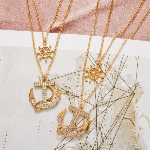 Double Anchor Rhinestone Necklace Clavicle Chain Fashion Cold Wind Retro Temperament Chain Sweater Chain Girlfriend Gift