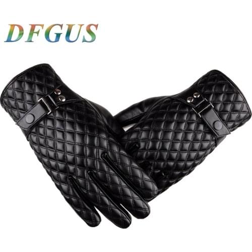 New Mens Leather Gloves fashion Plaid Winter Gloves Touching Screen Plaid Thicken Warm Thermal Mittens Driving Winter Gloves