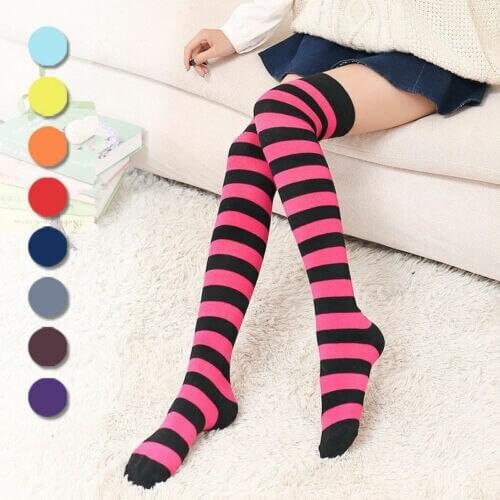 Striped Women Long Stockings Womens Plus Size Striped Thigh High Cotton Stockings Casual Over The Knee Stockings