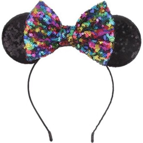 Disney 1pcs embroidery Mickey black ear headband double-sided sequined headband headwear Mickey childrens hair accessories
