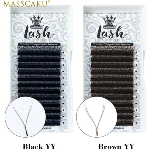 MASSCAKU sell premium Y-shape eyelash extension super soft natural russian c/d volume yy eyelash extension for beauty