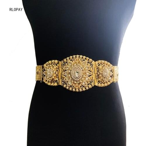 Chic Morocco Wedding Belts Gold Plated Rhinestone Waist Chains for Caftan Arabesque Bridal Accessories Muslim Women Jewelry