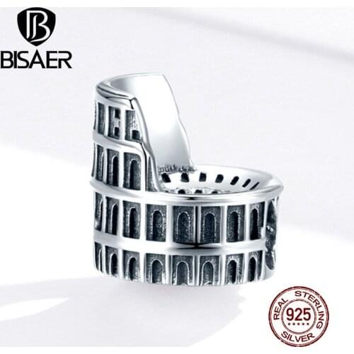 BISAER Arena History Building Charms 925 Sterling Silver Vintage Places Bead Pendant For Bracelets Necklace 2020 Jewelry ECC1543