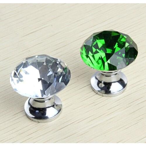 Modern simple K9 crystal single hole handles Zinc alloy TV cabinet pulls 45mm Glass diamond knobs European wardrobe drawer pulls