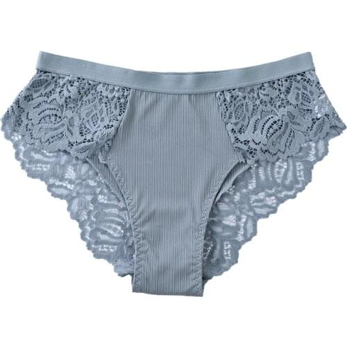 Women Panties Sexy Solid Color Underwear Lace Patchwork Intimate Plus Size Briefs Soft Breathable Female Underpants Lingerie