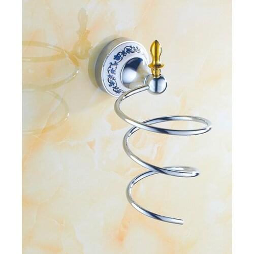 Bathroom Shelves Brass Wall mounted Hair Dryer Holder Crystal Bathroom Wall Shelf Hairdryer Support Spiral Stand Holder