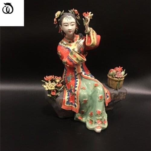WU CHEN LONG Chinese Style Classical Beauty Lady Art Sculpture Beautiful Women Figure Statue Ceramic Craft Home Decoration R6135