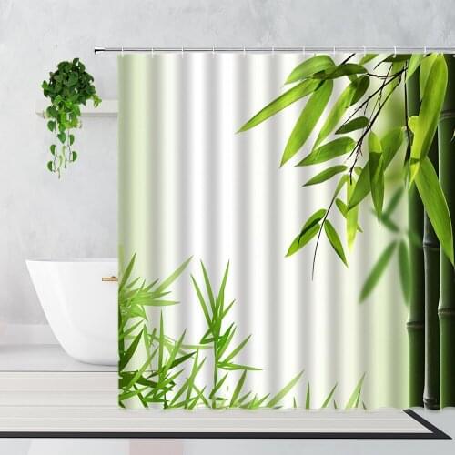 Green Bamboo Shower Curtain Summer Forest Natural Landscape Bathroom Curtains Set Waterproof Bathtub Screen With Hooks Polyester