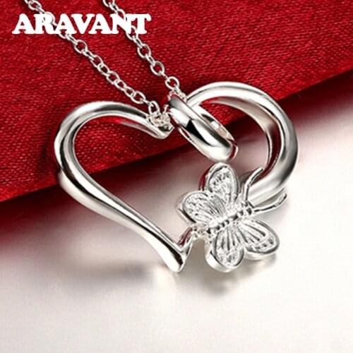 925 Silver Butterfly Heart Pendants Necklaces Chains For Women Wedding Jewelry Accessories