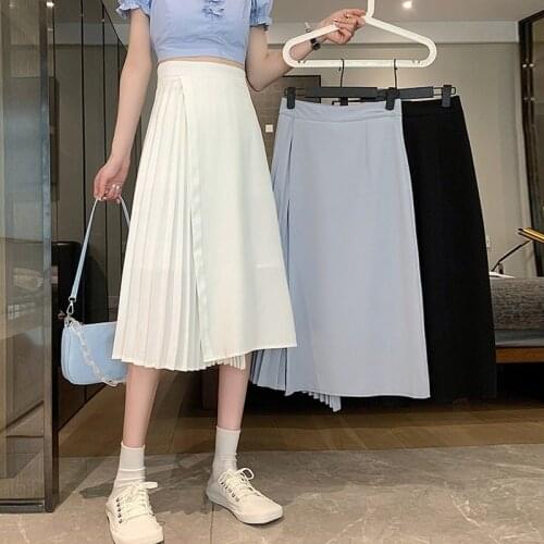 Skirts Womens Irregular Temperament Pleated Skirt Female Summer New Style Korean Style High Waist Thin A-line Skirt Long Skirt
