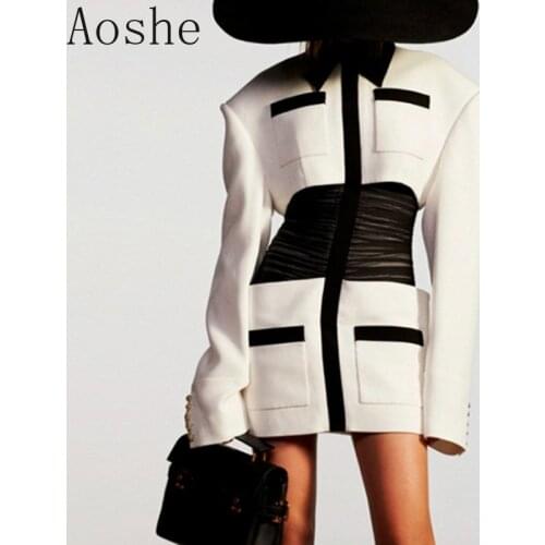 2021 Autumn Fashion Cool Lapel short Dress Sexy Slim High Waist Bag Hip Temperament Black and White Mini Womens Dress