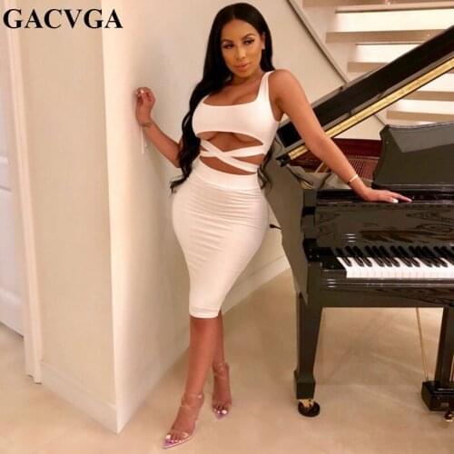 GACVGA 2020 Sexy Summer Dress Club Wear Women Vestidos Sleeveless Bodycon Dress White Black Pencil Bandage Party Dresses