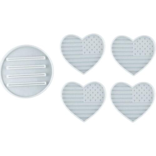 1 Set Love Heart American Flag Coaster Epoxy Resin Mold with Storage Stand Mold Cup Mat Silicone Mould DIY Crafts Mold
