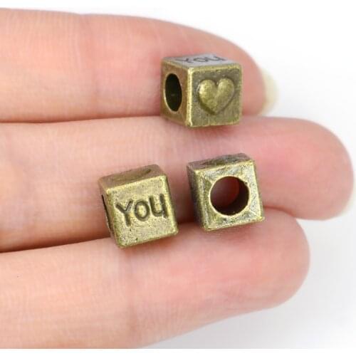 5PCS Antique Bronze Plated Love You Square Beads Fit Pandora Charms Bracelet Pendants Women Jewelry Accessories
