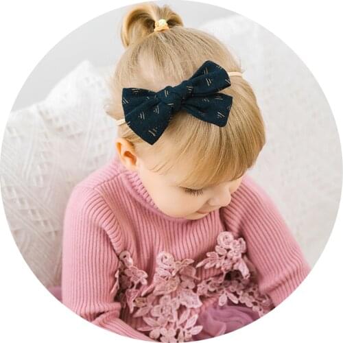5pcs/lot Cute Cotton Linen Fabric Nylon Headbands Printed Hair Bows Headwear Elastic Hairbands Baby Girl Hair Accessories