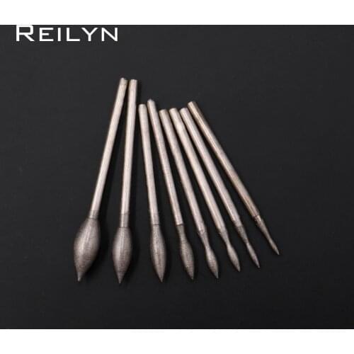 8pc 400# 2.35mm shank bit size 1-6mm Diamond Grinding burr abrasive bits jade diamond polishing bits teeth grinding needle