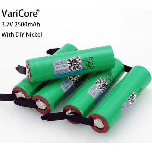 VariCore 100% New Brand 18650 2500mAh Rechargeable battery 3.7V INR18650 25R M 20A discharge + DIY Nickel sheets