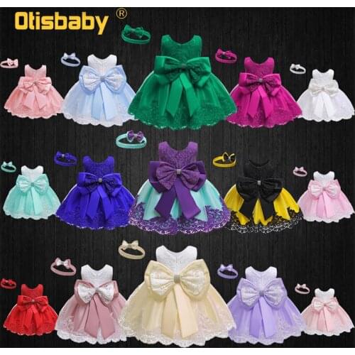Christmas Lace Flower 1Years Birthday Party Ball Gown Baby Girl Christening Infant Dress Newborn Tutu Dress with Bow Headwear